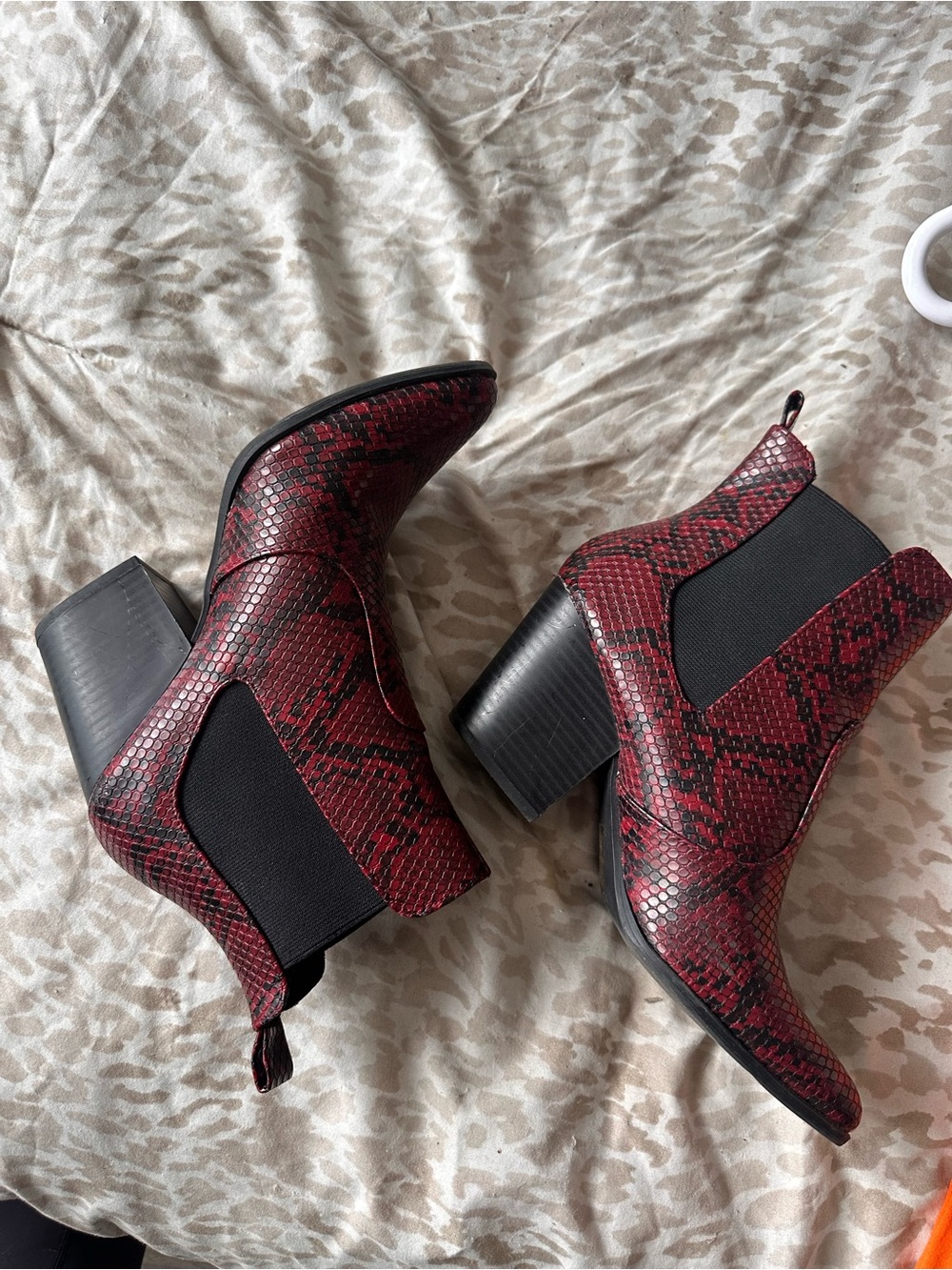 Soda Red Snake-Print Chelsea Ankle Booties